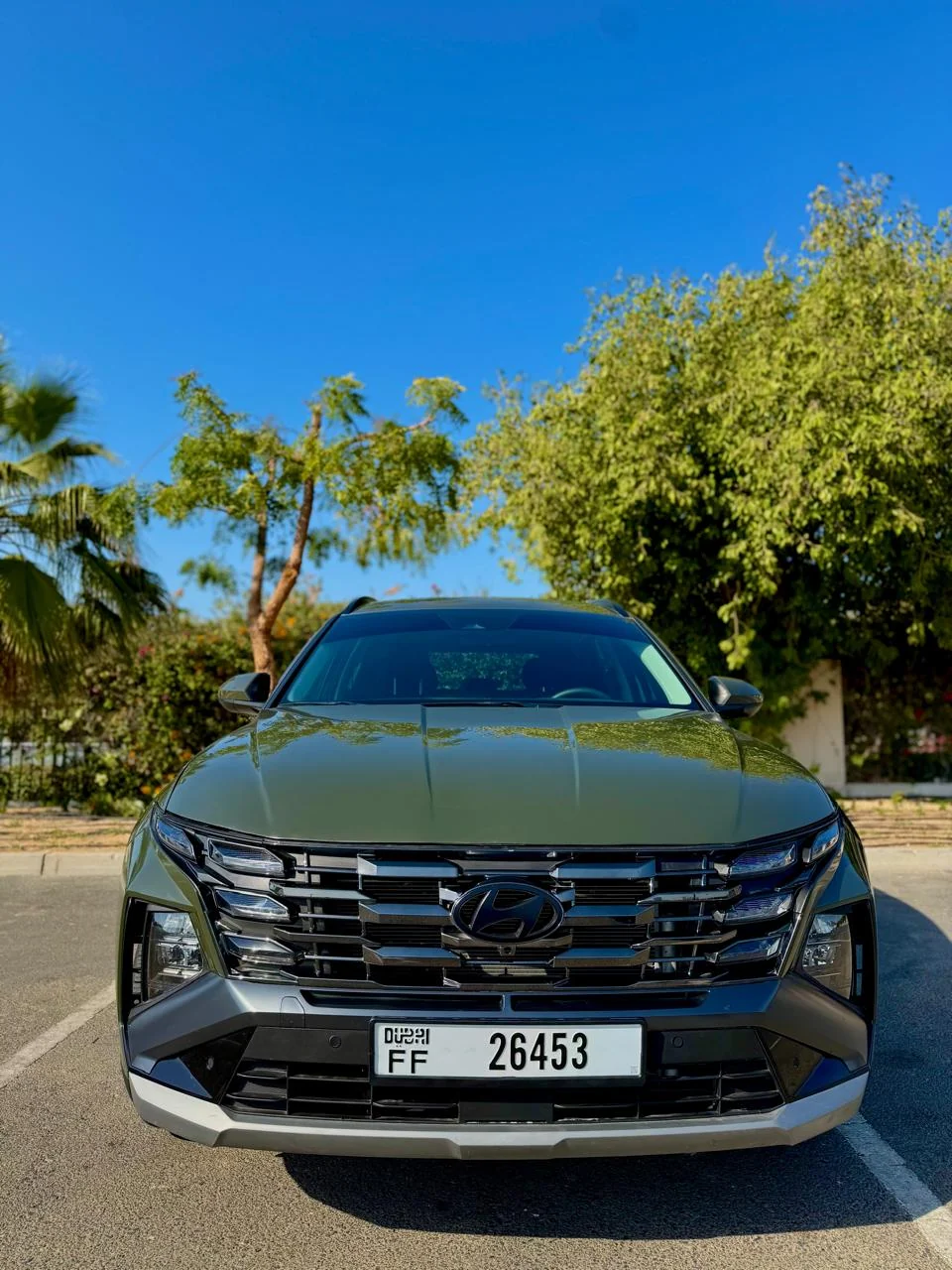 2026 Hyundai Tucson Dark Green luxury car rental in Dubai