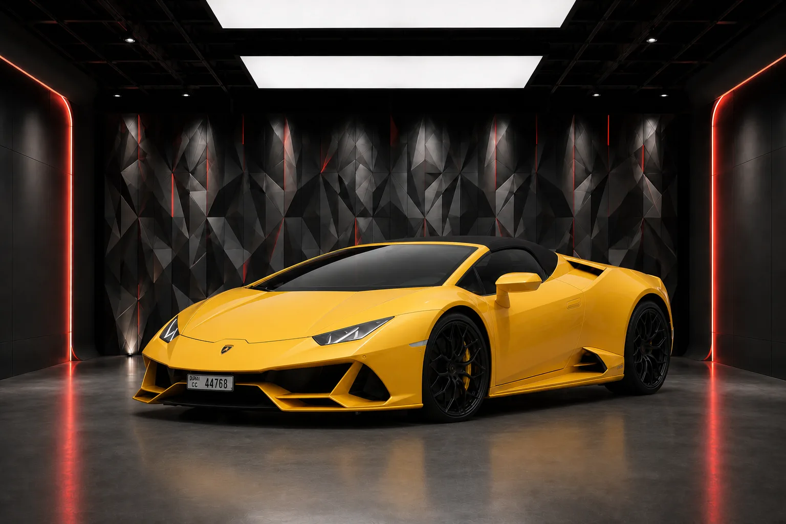 2023 Lamborghini Huracan Evo Spyder Yellow luxury car rental in Dubai
